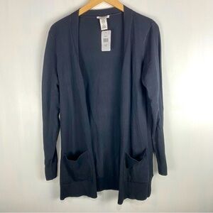 Matty M Essential Basic Longline Open Front‎ Sweater Cardigan Black Small (NWT)